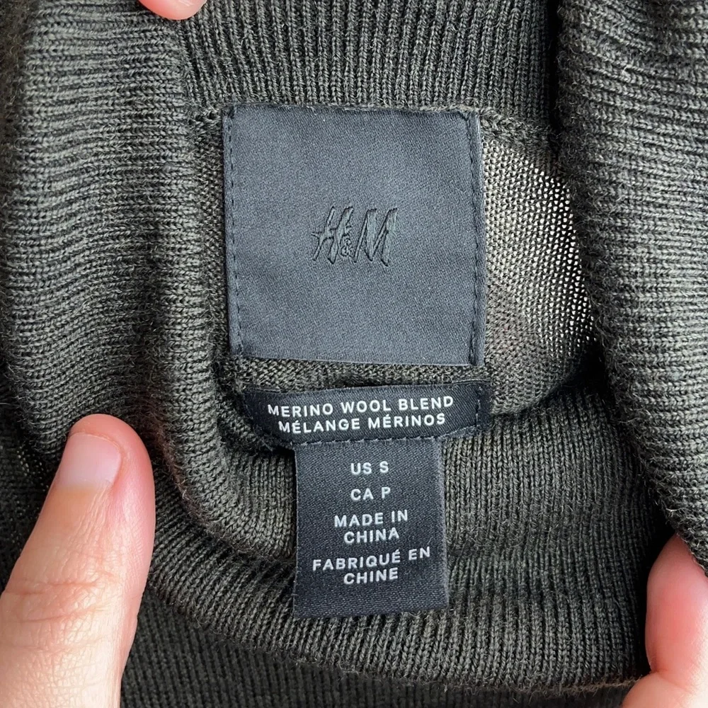 H&M Women’s Merino Wool Blend Knit Turtleneck Sweater Olive Green Size Small - Picture 3 of 5